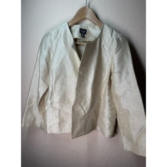 Eileen Fisher Petite Silk Wool Blend Cropped Blazer Jacket Neutral - Picture 1 of 7